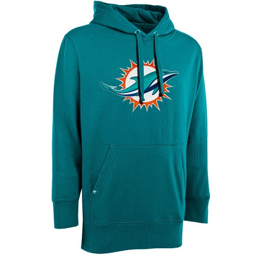 NFL Antigua Miami Dolphins Signature Pullover Hoodie - Aqua